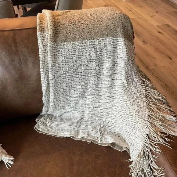 Mark & Graham by Williams Sonoma Fringe Throw Blanket - 100% Acrylic - Beige/Tan - Picture 1 of 8